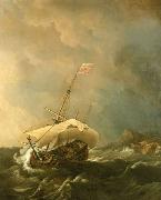 An English Ship in a Gale Trying to Claw off a Lee Shore Willem van